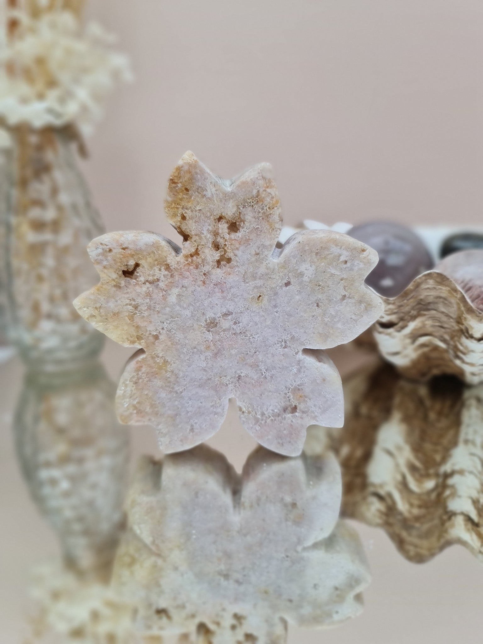 Flower carving pink amethyst