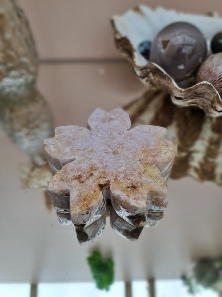 Flower carving pink amethyst