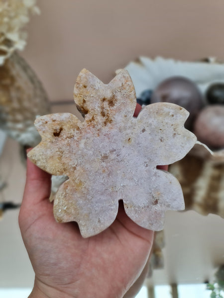 Flower carving pink amethyst